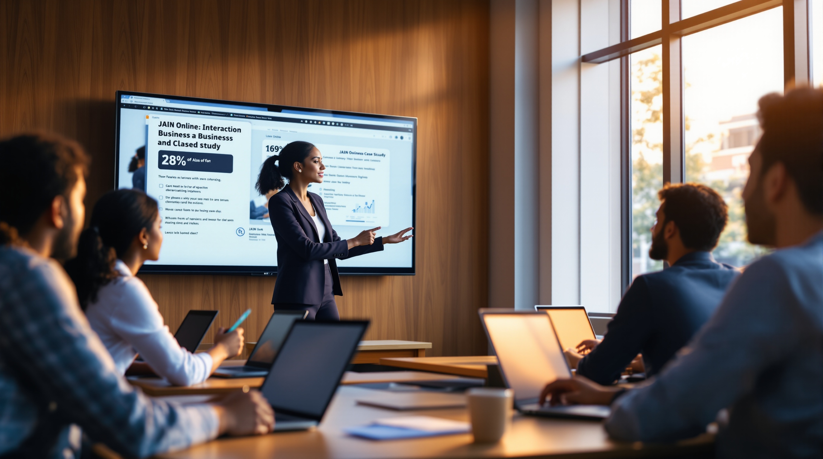 JAIN Online BBA live classroom with instructor and engaged students
