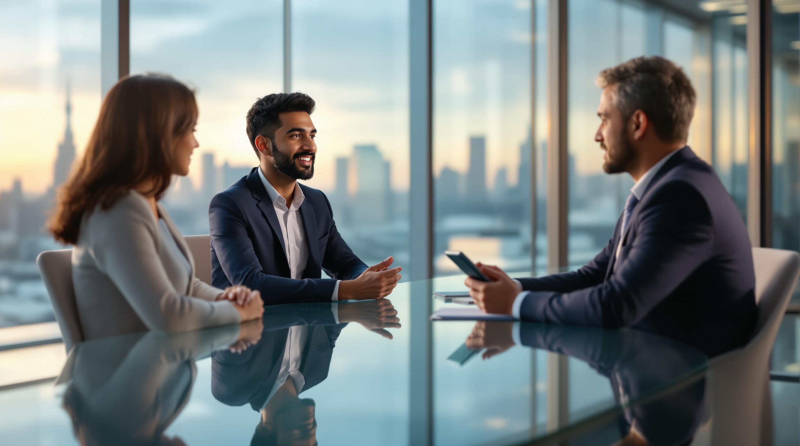 JAIN BBA student in a professional mock interview with two hiring managers